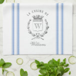 Blue Vintage Style French Sack with Custom Name Tea Towel<br><div class="desc">Vintage French etched graphics and soft French blue ticking tape stripes are the perfect addition to your French country kitchen decor on this waffle knit custom towel. Don't forget the finishing touch of personalisation with your monogram and family name.</div>