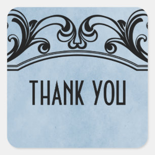 Blue Vintage Swirls Thank You Stickers