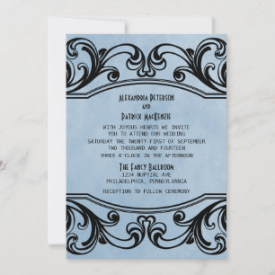 Blue Vintage Swirls Wedding Invite