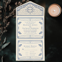 Blue Vintage Tarot Card Gothic Wedding Invite
