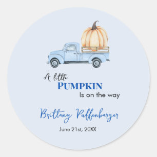 Blue Vintage Truck A Little Pumpkin Is On The Way Classic Round Sticker