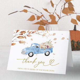 Blue Vintage Truck Fall Baby Shower Thank You Card