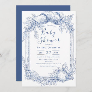 Blue Vintage Watercolor Baby Shower Invitation