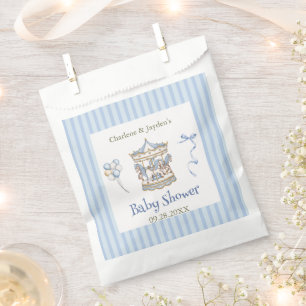 Blue Vintage Watercolor Horse Carousel Baby Shower Favour Bags
