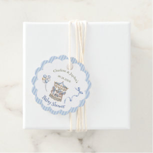 Blue Vintage Watercolor Horse Carousel Baby Shower Favour Tags