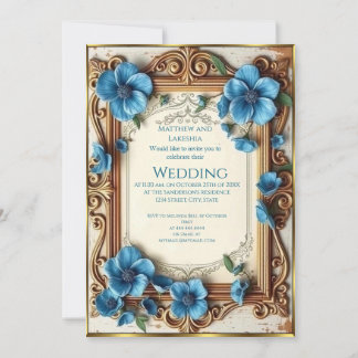 Blue Vintage Wedding Beautiful floral French Invitation