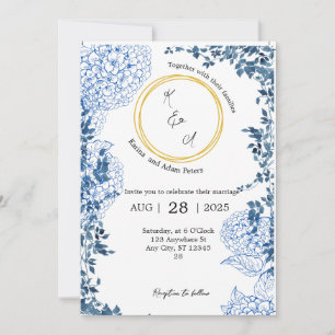 Blue Vintage Wedding Invitation Simple & Elegant