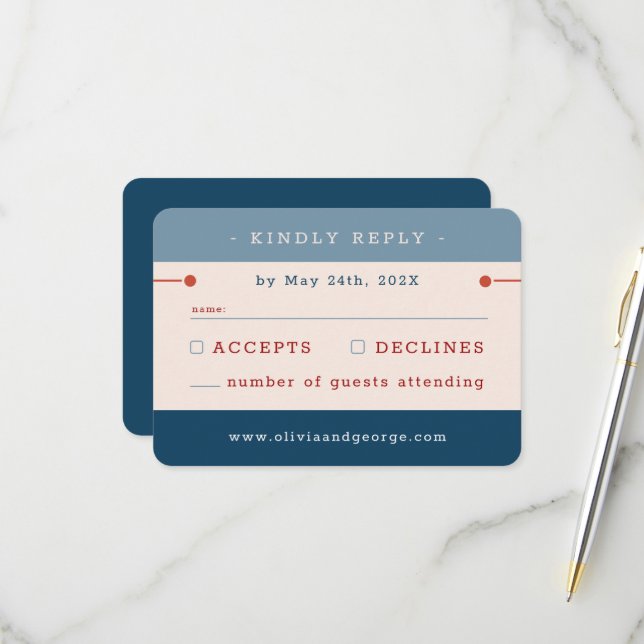 Blue Vintage Wedding RSVP Card (Front/Back In Situ)