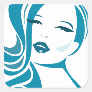 Blue Vintage Woman Face Square Sticker
