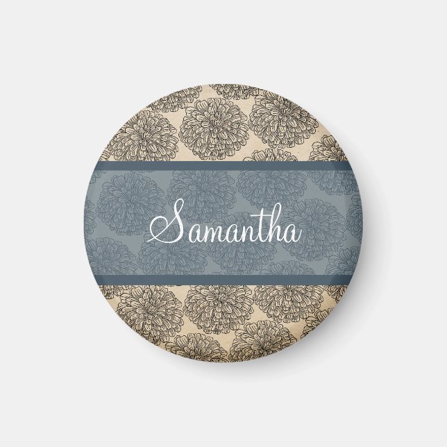 Blue Vintage Zinnia Magnet (Front)