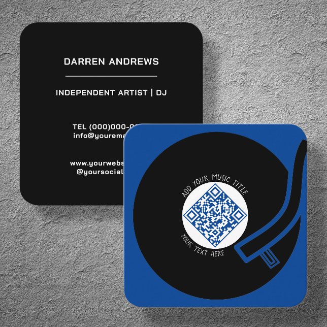 Blue Vinyl LP | Music QR Code Square Business Card (Creator Uploaded)