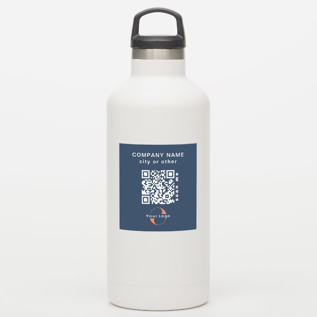 Blue Vinyl square Business QR code Water Bottle (Waterbottle)