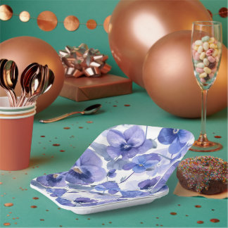 Blue Violas Custom Floral Pattern Paper Plates