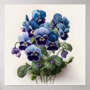 Blue Violas Flower Art Print Poster
