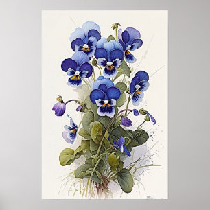 Blue Violas Flower Art Print Poster