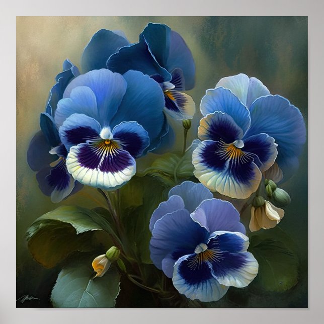 Blue Violas Flower Art Print Poster (Front)