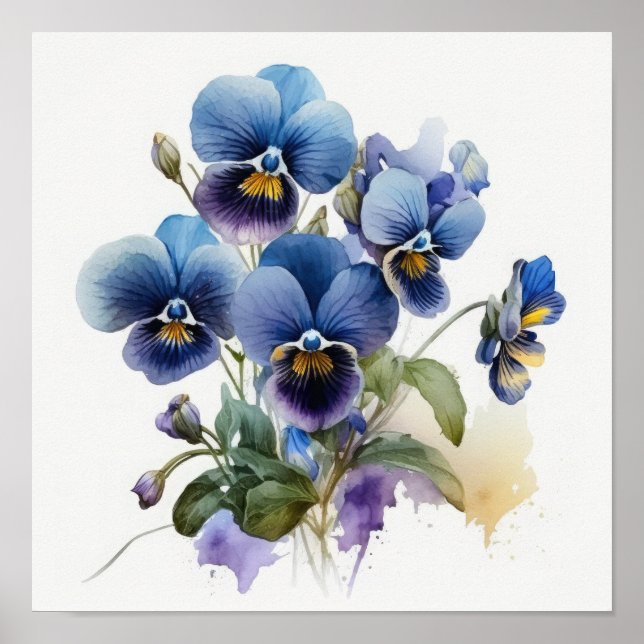 Blue Violas Flower Art Print Poster (Front)