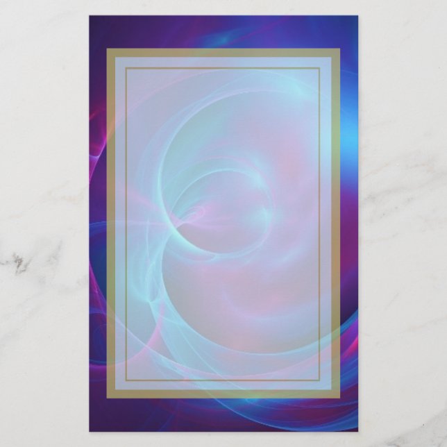 Blue Violet and Pink Cosmic Swirly Fractal Stationery (Front)