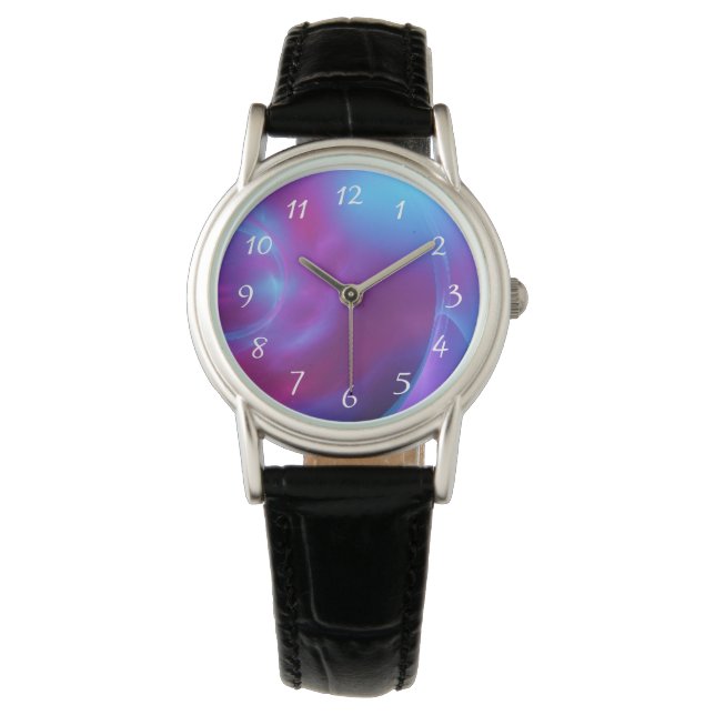 Blue Violet and Pink Cosmic Swirly Fractal Watch (Front)