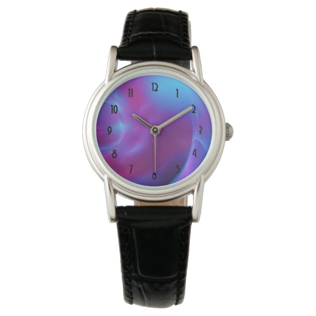 Blue Violet and Pink Cosmic Swirly Fractal Watch (Front)