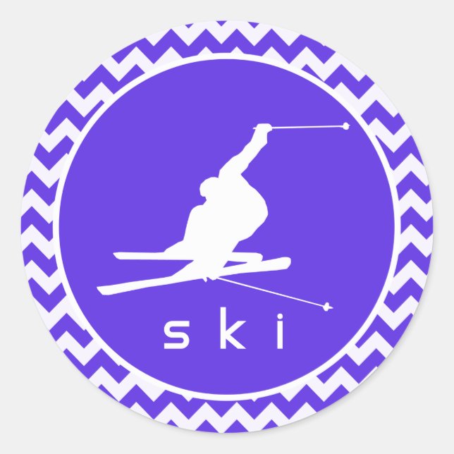 Blue Violet Chevron; Snow Ski Classic Round Sticker (Front)