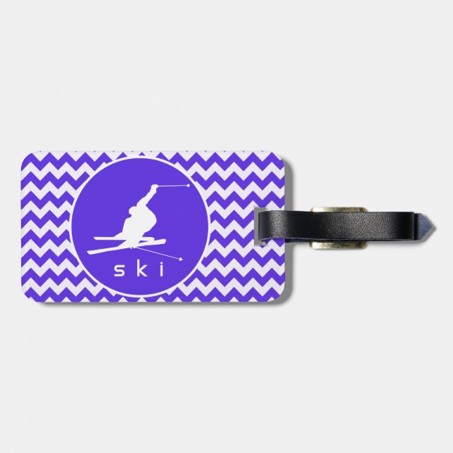 Blue Violet Chevron; Snow Ski Luggage Tag (Back Horizontal)