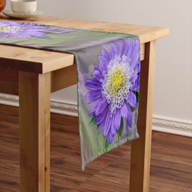 blue violet flower short table runner (In Situ)