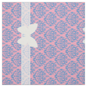 Blue Violet Frosted Orchid Damask with Butterfly Fabric