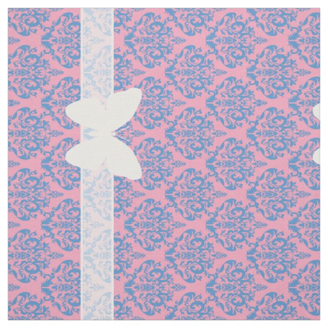 Blue Violet Frosted Orchid Damask with Butterfly Fabric (Swatch)