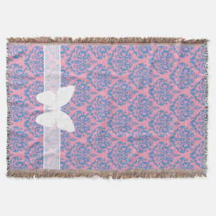 Blue Violet Frosted Orchid Damask with Butterfly Throw Blanket