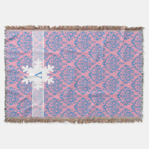 Blue Violet Frosted Orchid Damask with Snowflake Throw Blanket