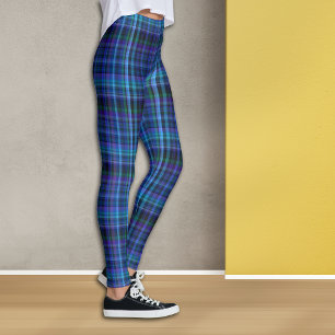 Blue Violet Green Black Plaid Leggings