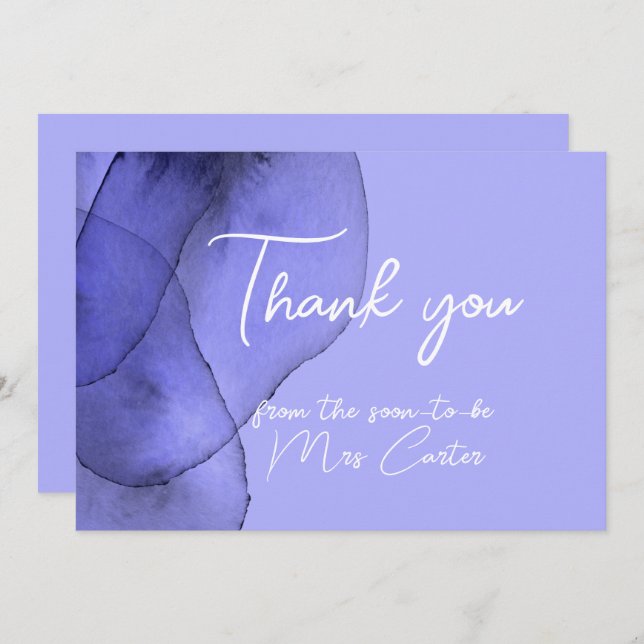 Blue violet lavender watercolor thank you card (Front/Back)