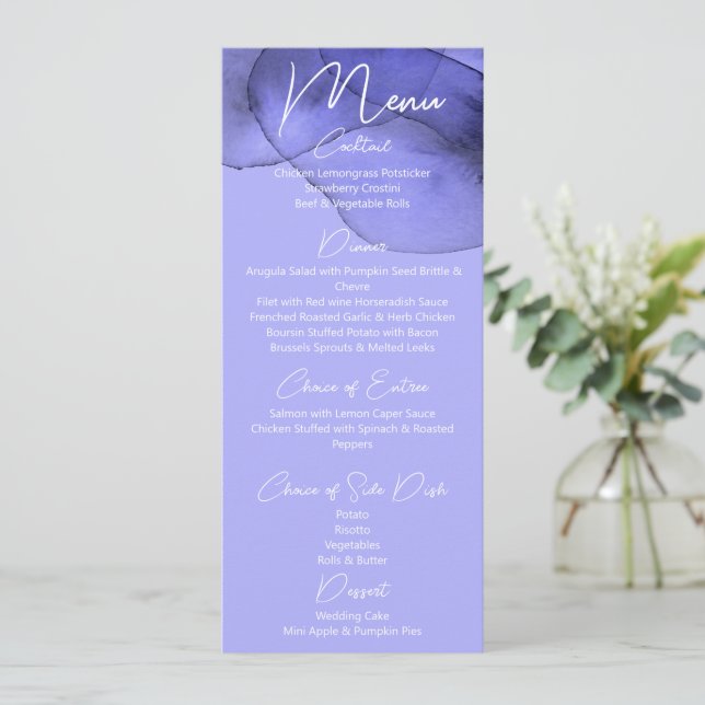 Blue violet lavender watercolor Wedding   Menu (Standing Front)