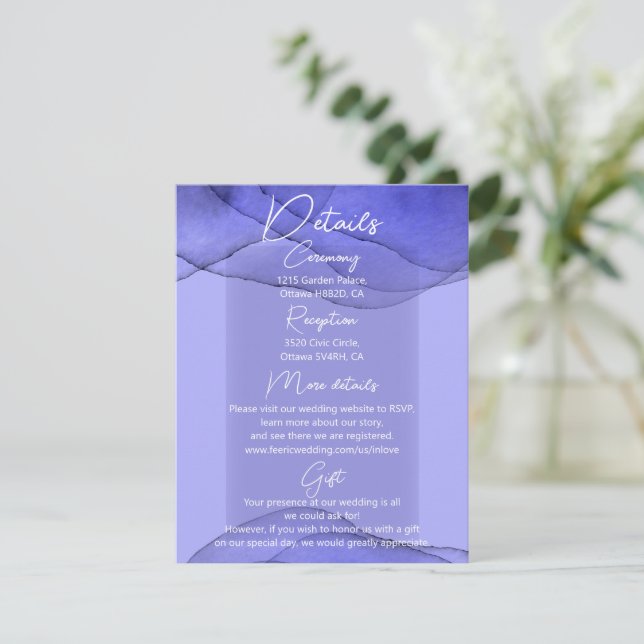 Blue violet lavender wedding details    enclosure card (Standing Front)