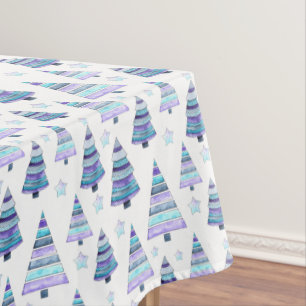 Blue Violet Modern Christmas Tree Pattern Tablecloth