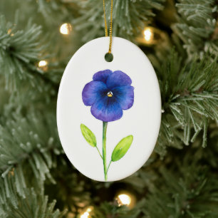 Blue Violet Pansy Ceramic Tree Decoration