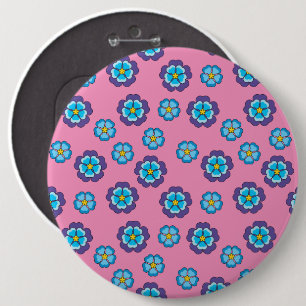 Blue Violet Pink Floral Pattern 6 Cm Round Badge
