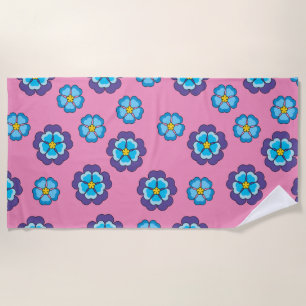 Blue Violet Pink Floral Pattern Beach Towel