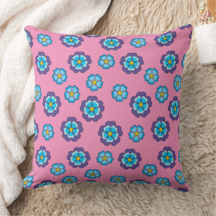 Blue Violet Pink Floral Pattern Cushion
