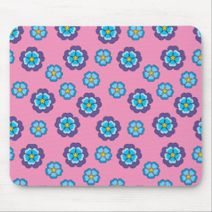 Blue Violet Pink Floral Pattern Mouse Pad