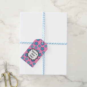 Blue Violet Pink Floral Pattern Personalise Gift Tags