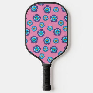 Blue Violet Pink Floral Pattern Pickleball Paddle