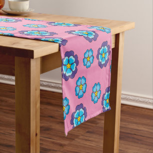 Blue Violet Pink Floral Pattern Short Table Runner