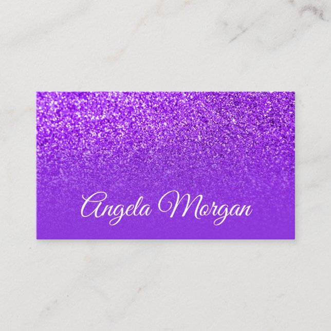 Blue Violet Purple Ombre Glitter Photo Business Card (Front)