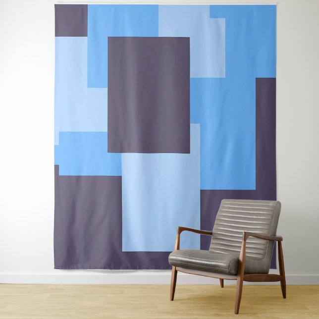 Blue + Violet Rectangle Pattern Tapestry (In Situ)