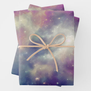 Blue Violet Teal Cosmic Nebula Milky Way Wrapping Paper Sheet