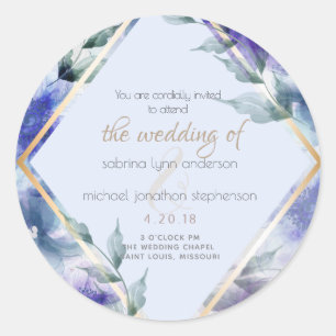 Blue Violet Translucent Floral  Classic Round Sticker