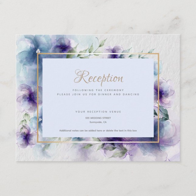 Blue-Violet Translucent Watercolor Flowers Enclosure Card (Front)