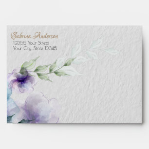 Blue-Violet Translucent Watercolor Flowers Envelope